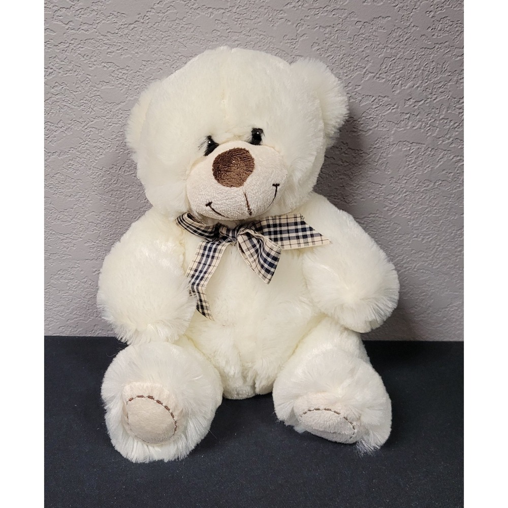 Kellytoy Cream/White Teddy Bear with Bowtie 10 Inch Tall (ID# Q042)